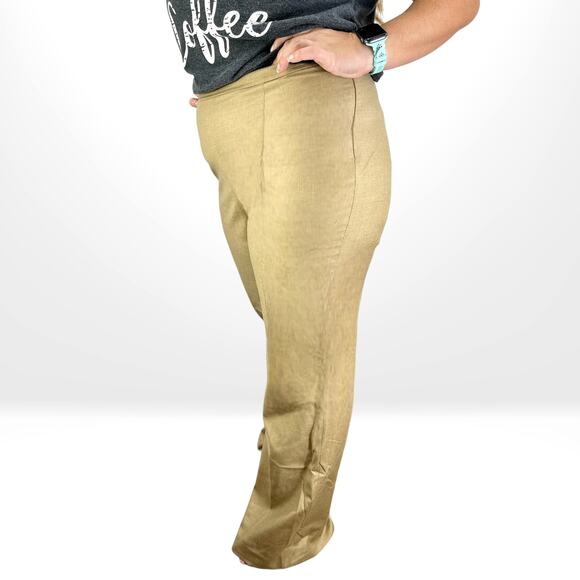 00s OSCAR DE LA RENTA Vintage Tan Wool Pull On Straight Leg Dress Pants - Picture 2 of 7